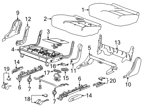 2020 Cadillac XT5 Rear Seat Components Seat Cushion Pad Diagram for 84566899