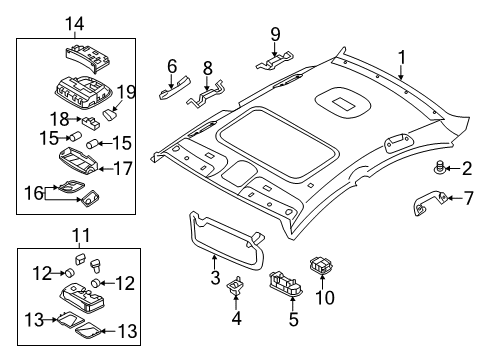2012 Hyundai Sonata Interior Trim - Roof Overhead Console Lamp Assembly Diagram for 92810-3Q011-TX