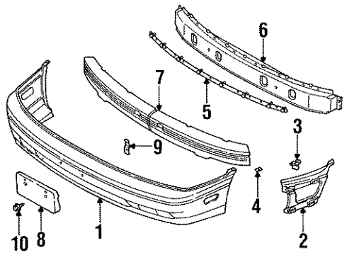 1991 Infiniti G20 Front Bumper Clip Diagram for 62228-65E00