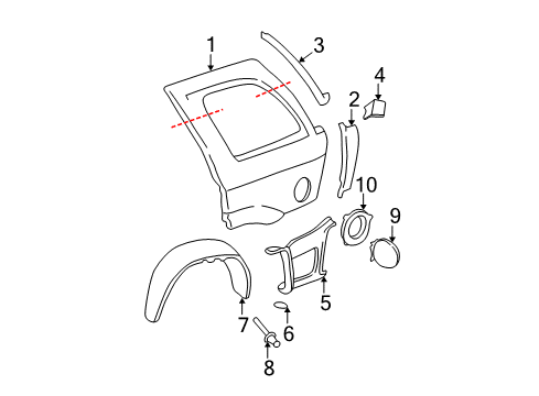 2008 GMC Envoy Quarter Panel & Components Quarter Panel Diagram for 15134732