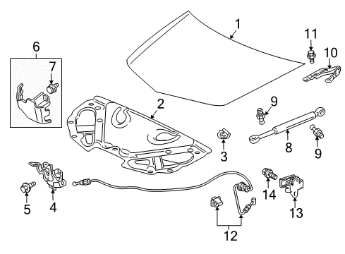 2013 Acura ZDX Hood & Components Open Stay Assembly, Head Diagram for 74145-SZN-A01