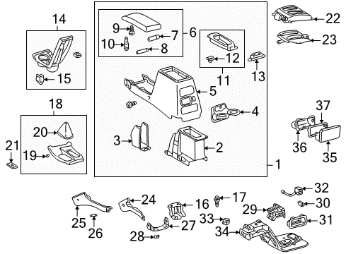 2000 Toyota 4Runner A/C & Heater Control Units Lid Assembly Stopper Diagram for 58965-16010