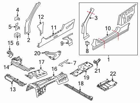 2010 BMW M3 Hinge Pillar, Floor, Uniside Lateral Underbody Shield, Left Diagram for 51758040535