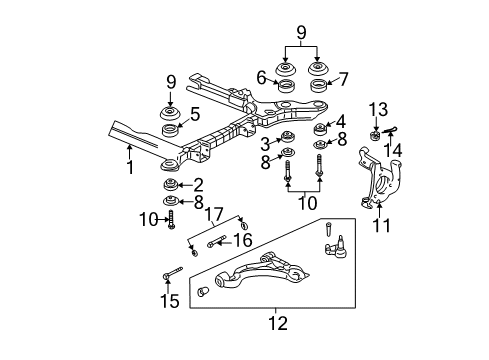 2004 Cadillac DeVille Front Suspension Components, Lower Control Arm, Ride Control, Stabilizer Bar Lower Insulator Diagram for 25674835