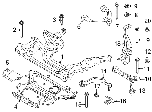 2020 BMW 530e Front Suspension Components, Lower Control Arm, Upper Control Arm, Stabilizer Bar Left Carrier Diagram for 31206884385