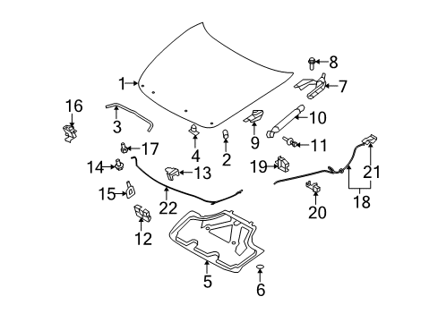 2007 Infiniti G35 Hood & Components Hood Lock Male Assembly Diagram for 65601-AM800