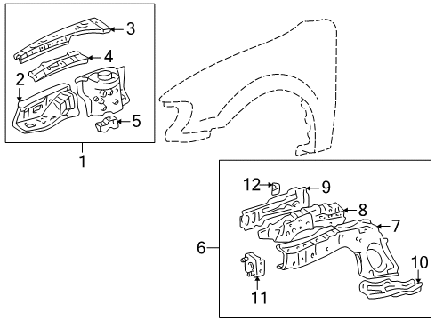 2002 Toyota Corolla Structural Components & Rails Apron Assembly Diagram for 53701-02040
