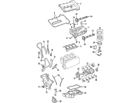 2001 Lincoln LS Engine Parts, Mounts, Cylinder Head & Valves, Camshaft & Timing, Oil Cooler, Oil Pan, Oil Pump, Crankshaft & Bearings, Pistons, Rings & Bearings Thrust Bearing Diagram for XW4E-6A339-CB