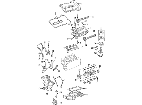 2001 Lincoln LS Engine Parts, Mounts, Cylinder Head & Valves, Camshaft & Timing, Oil Cooler, Oil Pan, Oil Pump, Crankshaft & Bearings, Pistons, Rings & Bearings Valve Cover Gasket Diagram for XW4Z-6584-EA