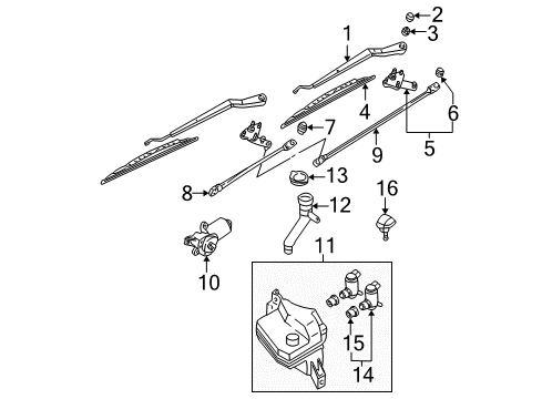 1999 Nissan Pathfinder Wiper & Washer Components Window Wiper Arm Assembly Left Diagram for 28881-0W000