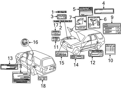 1997 Toyota 4Runner Information Labels AC Label Diagram for 88723-34010