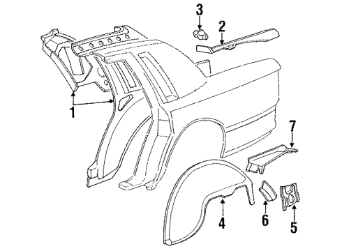 1991 Lincoln Town Car Inner Structure - Quarter Panel Inner Wheelhouse Mount Bracket Diagram for FOVY-54287A08-A