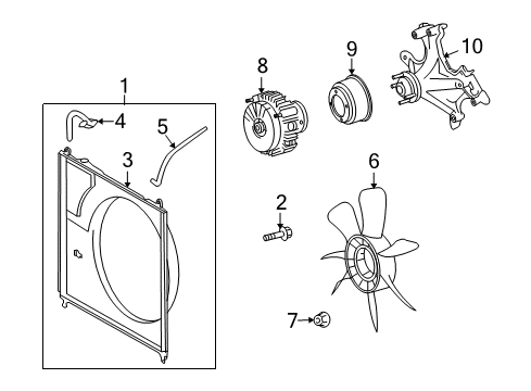 2008 Toyota Sequoia Cooling System, Radiator, Water Pump, Cooling Fan Shroud Diagram for 16712-0F050