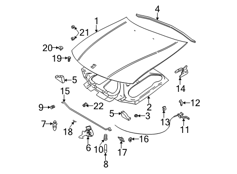 2003 Saturn LW200 Hood & Components Cable Asm, Hood Primary Latch Release Diagram for 22700761