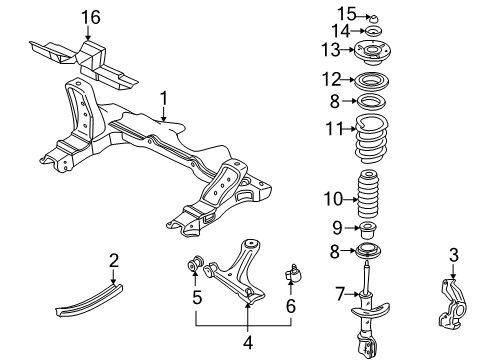 1995 Pontiac Sunfire Front Suspension Components, Lower Control Arm, Stabilizer Bar Bushing, Front Lower Control Arm Diagram for 22637808