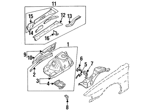 1995 Nissan 240SX Structural Components & Rails Hoodledge-Lower, Front LH Diagram for F4131-70F30