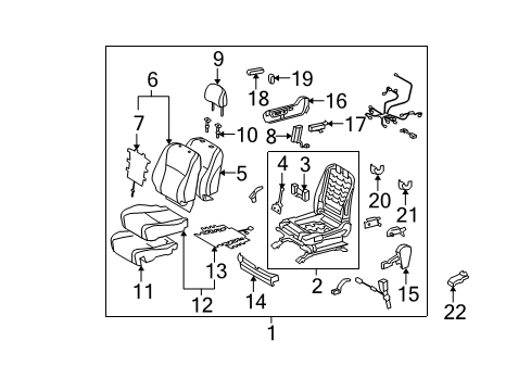 2011 Toyota Highlander Passenger Seat Components Inner Side Panel Diagram for 71861-0E020-B1