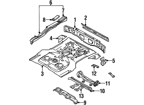 1990 Nissan Axxess Rear Body, Rear Floor & Rails Floor-Rear Diagram for 74512-30R01