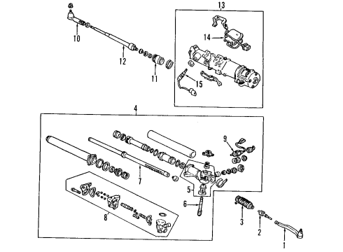 1992 Honda Prelude P/S Pump & Hoses, Steering Gear & Linkage Dust Seal, RR. Tie Rod Diagram for 53954-SF1-J61