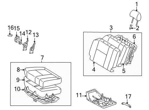 1999 Lexus LX470 Rear Seat Components Pad, NO.3 Seat Cushion, LH Diagram for 79345-60120