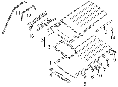 2001 Nissan Xterra Roof & Components Weatherstrip-Roof Drip, LH Diagram for 76843-3S500