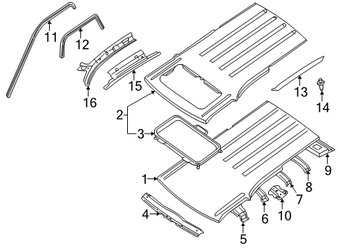 2001 Nissan Xterra Roof & Components Weatherstrip-Roof Drip, RH Diagram for 76842-7Z000