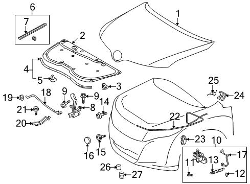 2015 Toyota Venza Hood & Components Lock Assembly Bolt Diagram for 53577-0E010