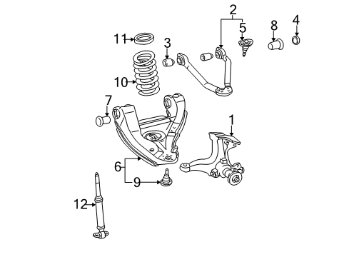 1999 GMC K2500 Front Suspension Components, Lower Control Arm, Upper Control Arm, Stabilizer Bar Front Shock Absorber Assembly Diagram for 22064837