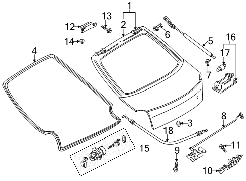 2000 Kia Spectra Lift Gate Stud-Ball Diagram for 0K2B162625