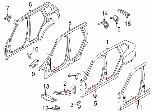 2017 BMW X3 Hinge Pillar, Floor, Uniside Side Frame, Middle Left Diagram for 41007330329