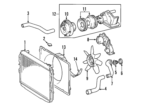 2002 Toyota Tundra Cooling System, Radiator, Water Pump, Cooling Fan Lower Shroud Diagram for 16712-07020