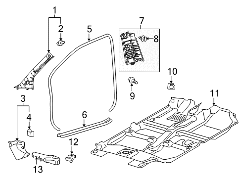 2018 Toyota Yaris Interior Trim - Pillars, Rocker & Floor Surround Weatherstrip Diagram for 62311-0D410