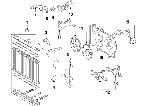 2012 Toyota Sienna Cooling System, Radiator, Water Pump, Cooling Fan Motor, Cooling Fan Diagram for 16363-0P180