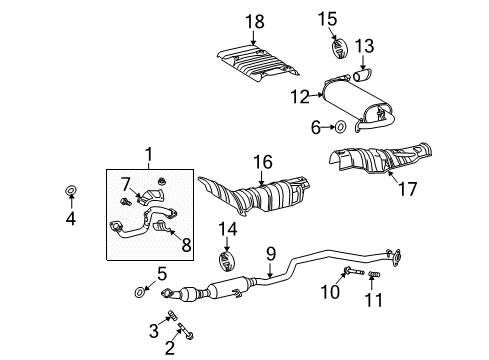 2009 Pontiac Vibe Exhaust Components Muffler & Pipe Bolt Diagram for 88973012