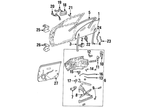 1999 Cadillac DeVille Front Door Glass & Hardware, Lock & Hardware Cylinder & Keys Diagram for 12457615