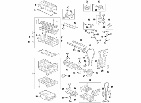 2002 Honda Civic Engine Parts, Mounts, Cylinder Head & Valves, Camshaft & Timing, Variable Valve Timing, Oil Pan, Oil Pump, Balance Shafts, Crankshaft & Bearings, Pistons, Rings & Bearings Guide B, Cam Chain Diagram for 14540-PRB-A01