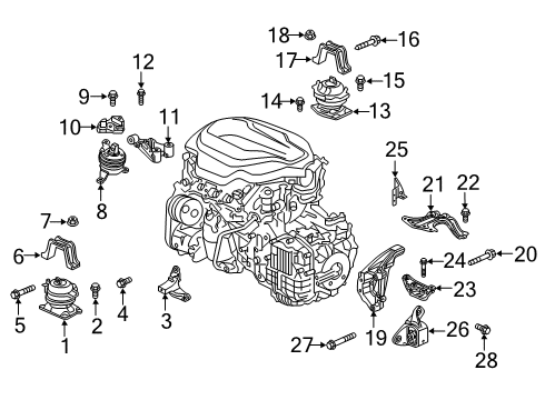 2019 Honda Passport Engine & Trans Mounting Shield, RR. Engine Mounting Heat Diagram for 50816-TZ5-A00