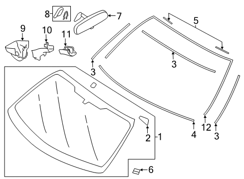 2019 Toyota 86 Windshield & Components, Reveal Moldings Mirror Base Diagram for SU003-07621