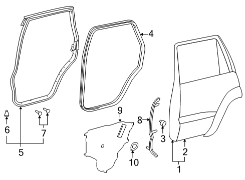 2014 Lexus LX570 Rear Door Weatherstrip, Rear Door, No.3 RH Diagram for 67895-60030