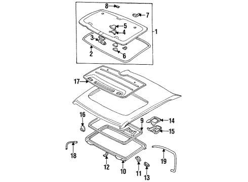 1989 Nissan Sentra Sunroof Escutcheon-Hinge, Sunroof Diagram for 73881-15F00