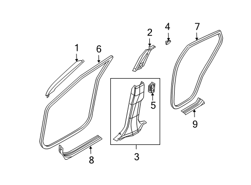 2006 Infiniti FX35 Interior Trim - Pillars, Rocker & Floor Garnish Assy-Front Pillar, RH Diagram for 76911-CG000