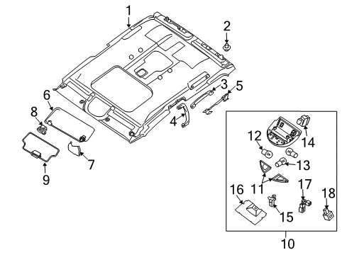 2009 Nissan Titan Sunroof Lamp Assembly Map Diagram for 26430-ZT21D