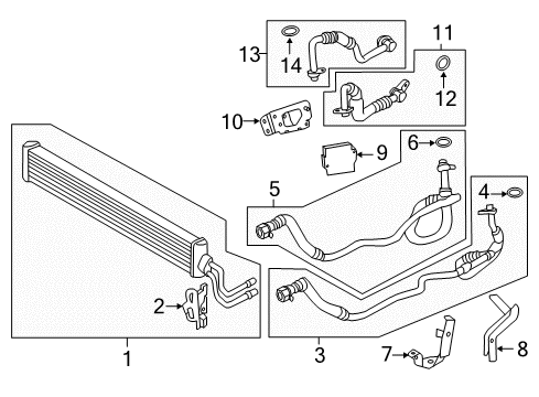 2011 BMW 535i GT xDrive Trans Oil Cooler Oil Cooling Pipe Inlet Diagram for 17227583183