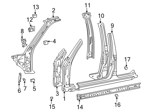 2000 Toyota 4Runner Center Pillar & Rocker, Hinge Pillar Insulator, Cowl Side, LH Diagram for 62157-35020