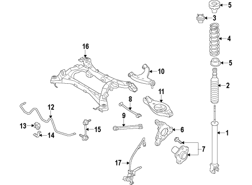2011 Infiniti FX50 Rear Suspension Components, Lower Control Arm, Upper Control Arm, Ride Control, Stabilizer Bar ABSORBER Kit - Shock, Rear Diagram for E6210-1DR1A