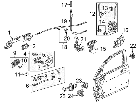 2005 Acura TSX Front Door Handle Assembly, Left Front Door (Outer) (Meteor Silver Metallic) Diagram for 72180-SEC-A01ZC