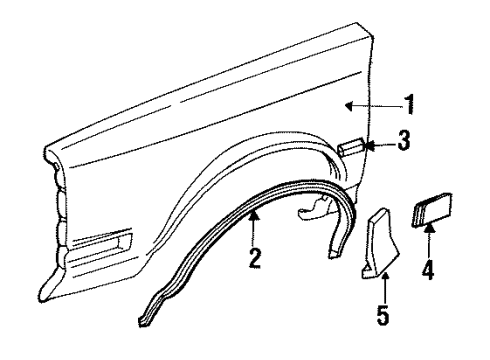 1985 Oldsmobile Cutlass Ciera Fender & Components, Exterior Trim Molding-Front Fender Lower Rear Diagram for 22512386