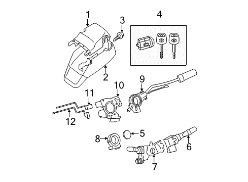 2009 Toyota Tundra Shroud, Switches & Levers Cylinder & Keys Diagram for 69057-0C020