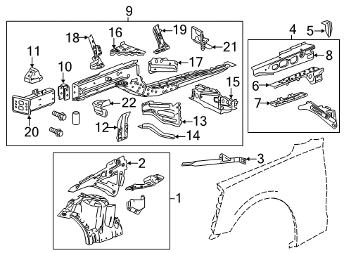 2017 Chevrolet Camaro Structural Components & Rails Support Diagram for 23160129