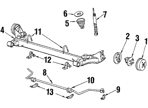 1984 Chevrolet Cavalier Rear Axle, Stabilizer Bar, Suspension Components Shock Absorber Diagram for 4993560